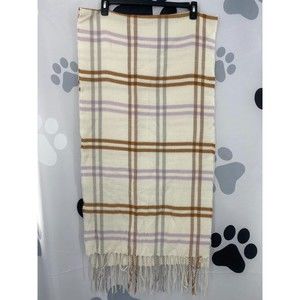 Steve Madden NWT Plaid Fringe Trim Scarf Raw Edge Tassels Ivory Tan Multi OS New